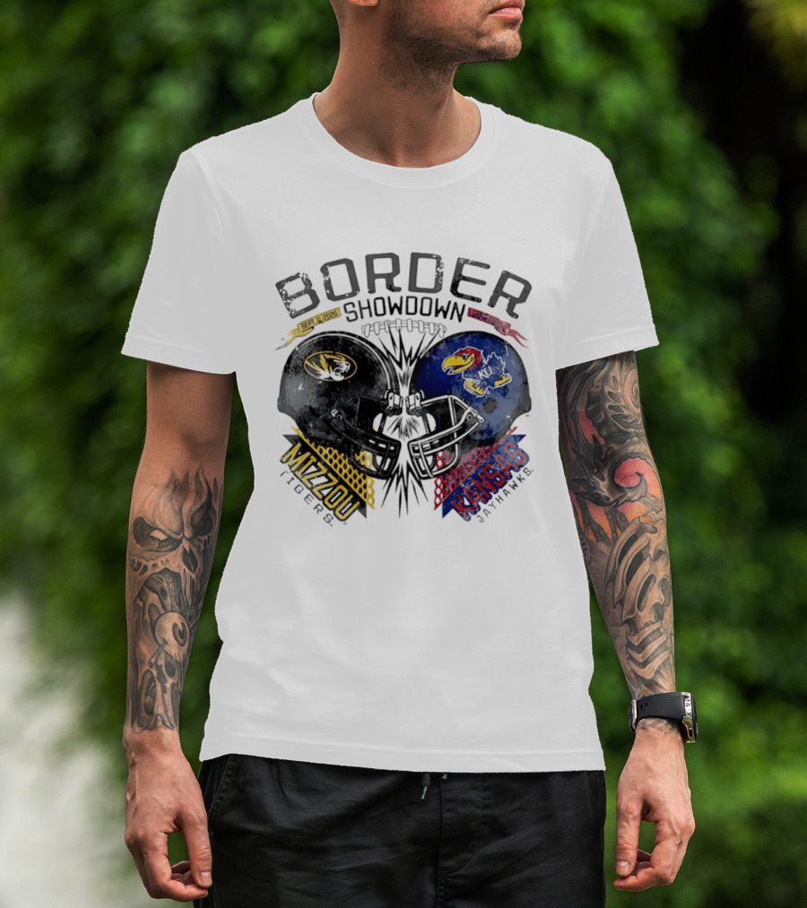 Kansas Jayhawks Missouri Tigers NCAA Border Showdown 2026 Helmet Matchup September 12 T-Shirt