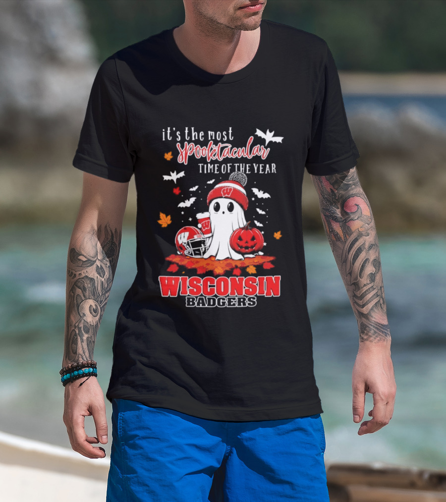 Wisconsin Badgers NCAA Halloween Ghost 2026 It's The Most Spooktacular Time Of The Year T-Shirt