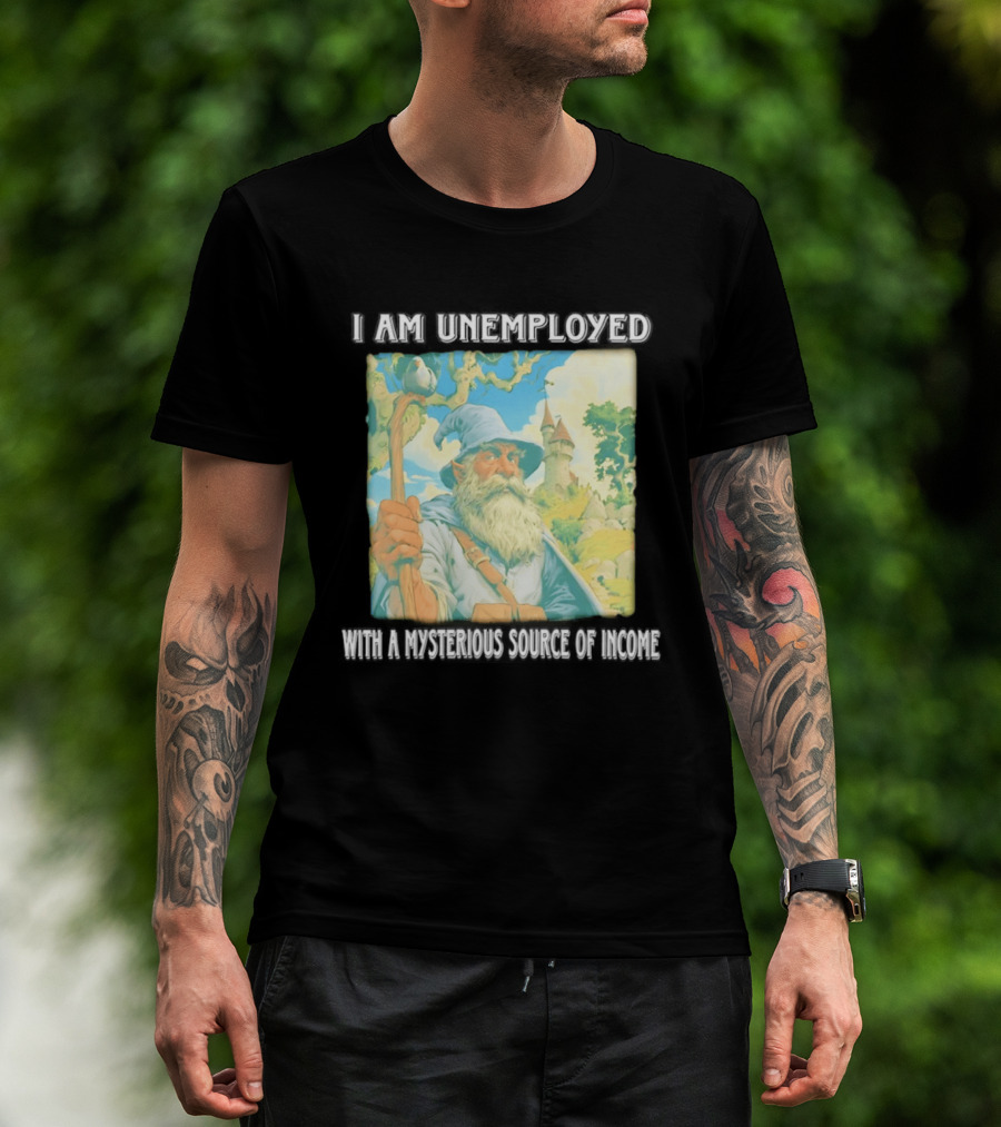 I Am Unemployed Mysterious Source Of Income Medieval Wizard And Castle T-Shirt
