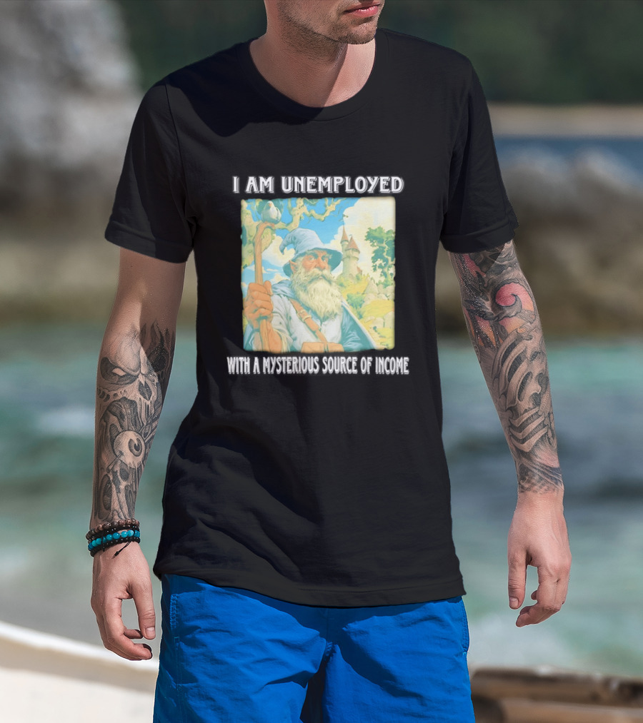 I Am Unemployed Mysterious Source Of Income Medieval Wizard And Castle T-Shirt