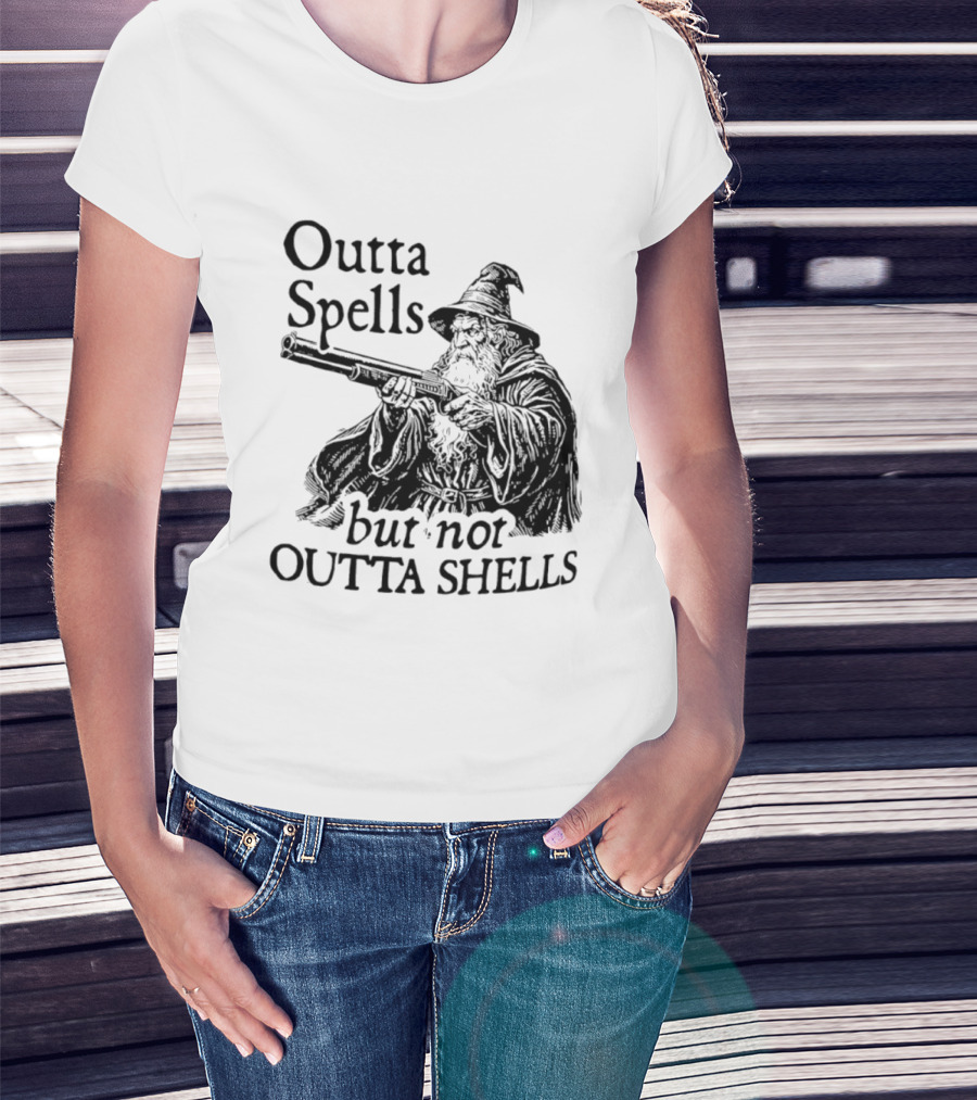 Outta Spells But Not Outta Shells Wizard With Shotgun T-Shirt