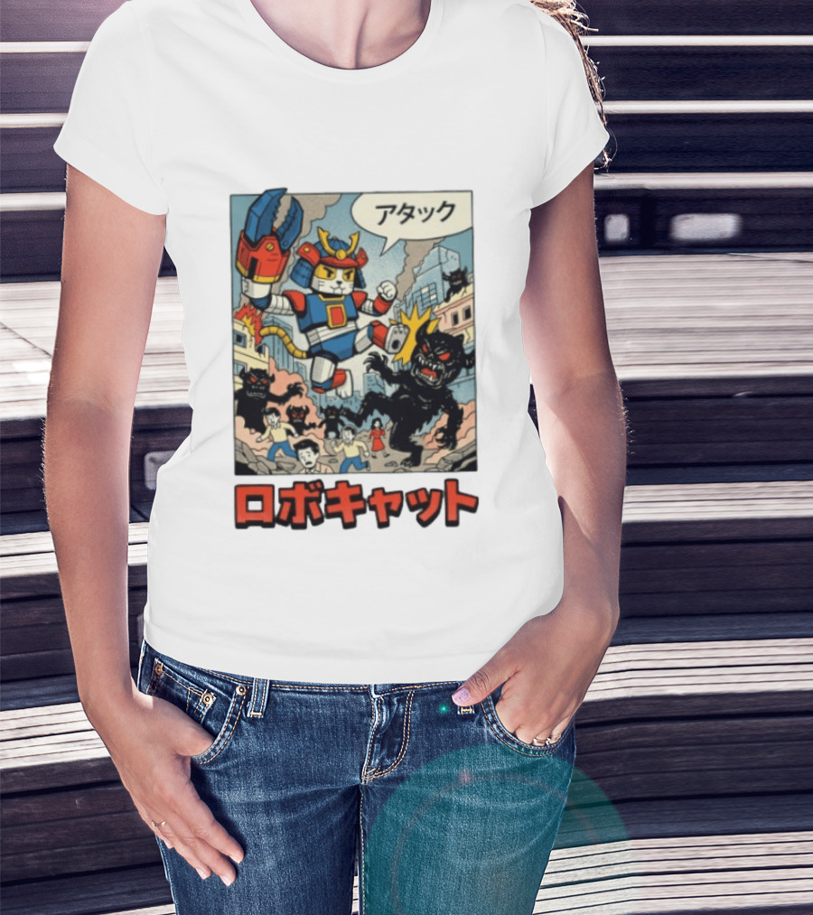 RoboCat Attack Japanese Mecha Kaiju T-Shirt