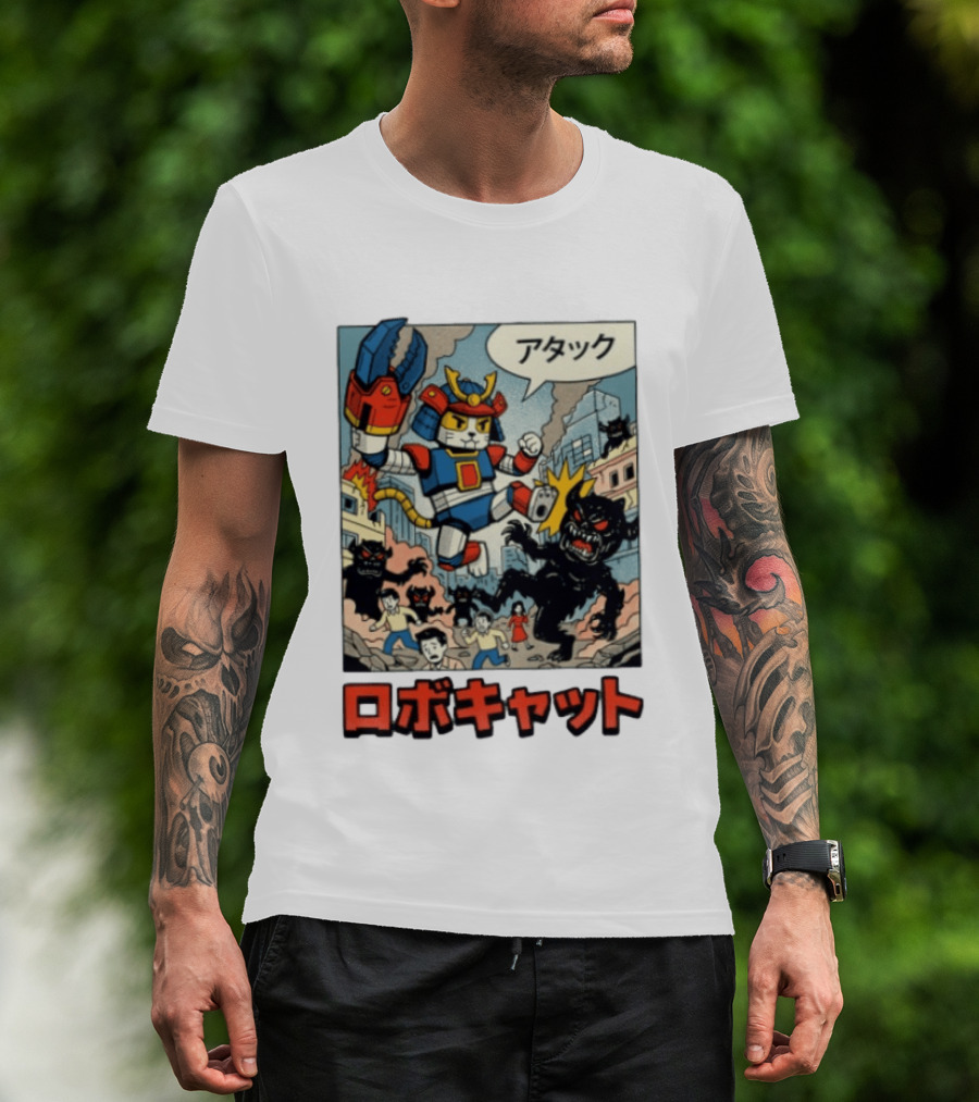 RoboCat Attack Japanese Mecha Kaiju T-Shirt