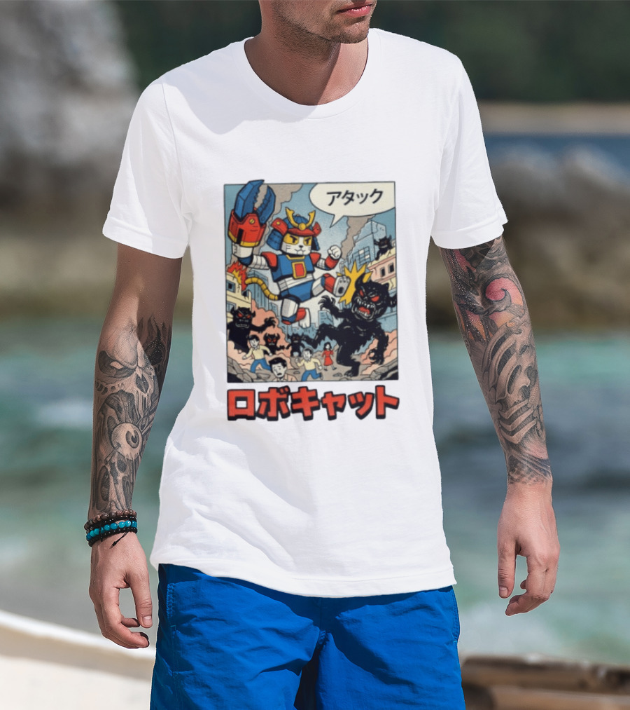 RoboCat Attack Japanese Mecha Kaiju T-Shirt