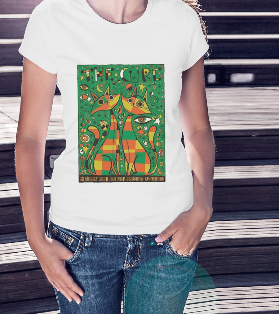 The Cure Summer Sessions Edinburgh August 2026 Two Cats Psychedelic T-Shirt