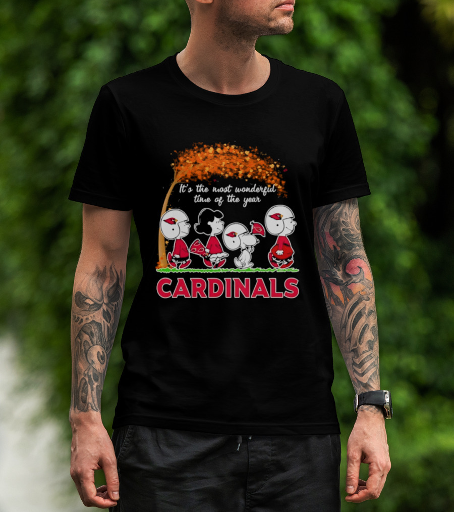 Arizona Cardinals Peanuts Halloween 2026 Fall Autumn It's The Most Wonderful Time Of The Year T-Shirt