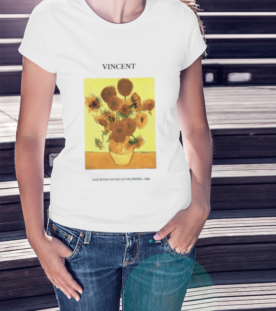 Vincent Van Gogh Sunflowers Vase Painting Vincent Written On It T-Shirt