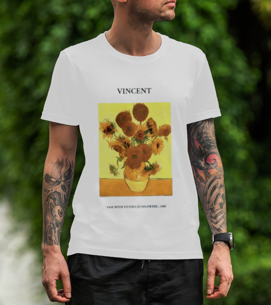 Vincent Van Gogh Sunflowers Vase Painting Vincent Written On It T-Shirt