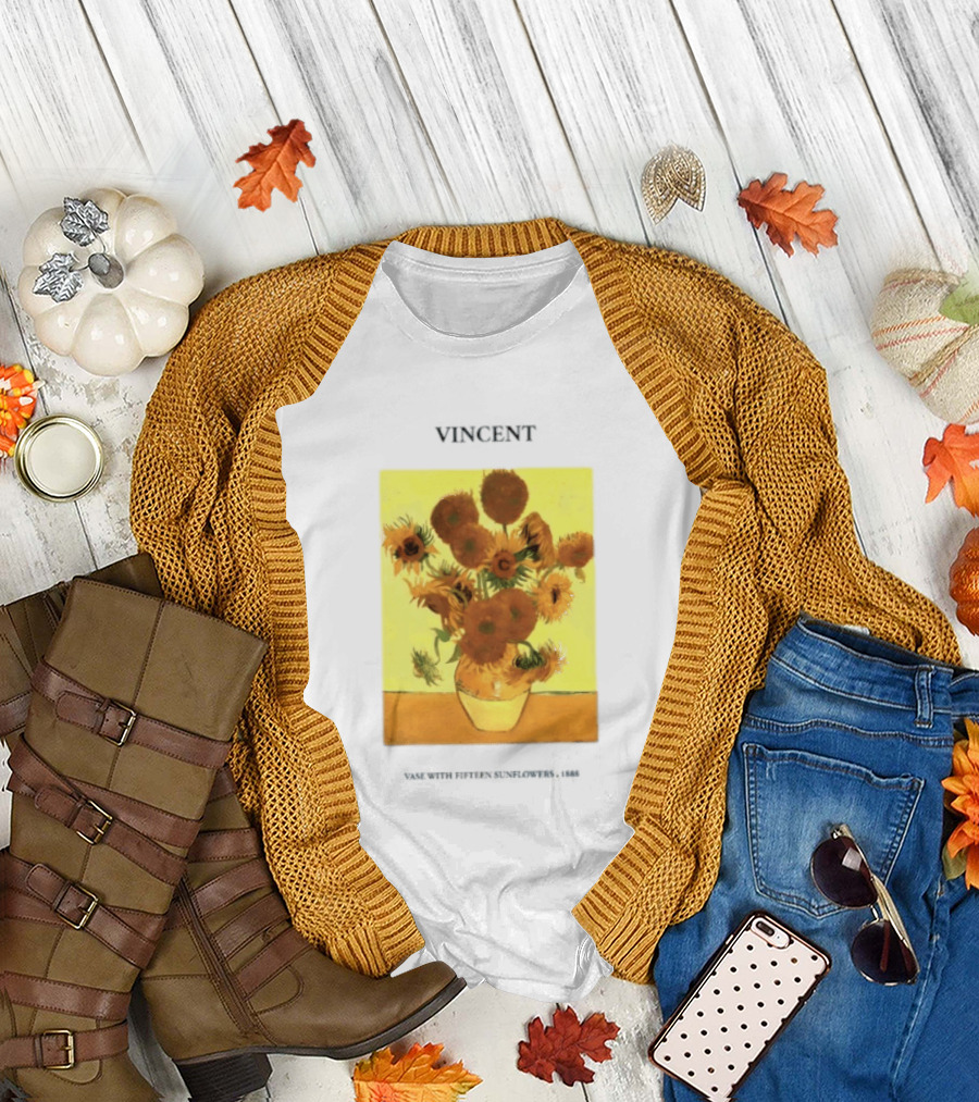 Vincent Van Gogh Sunflowers Vase Painting Vincent Written On It T-Shirt