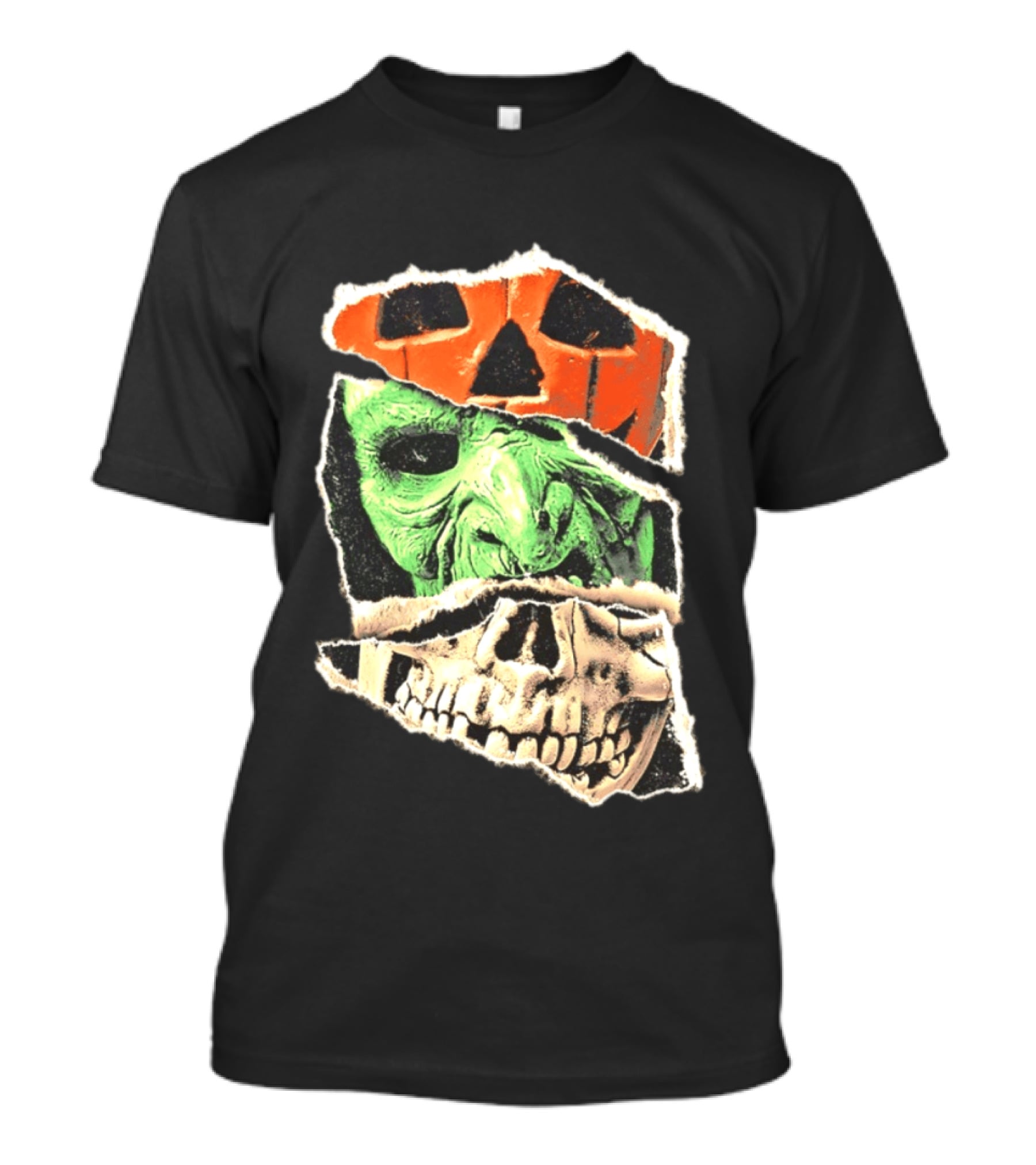 Halloween Trio Three Masks Horror Season Of The Witch Pumpkin Skull Green Mask T-Shirt