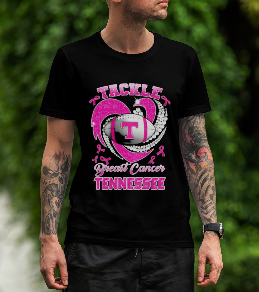 Tackle Breast Cancer Tennessee Volunteers Pink Ribbon Football Awareness T-Shirt