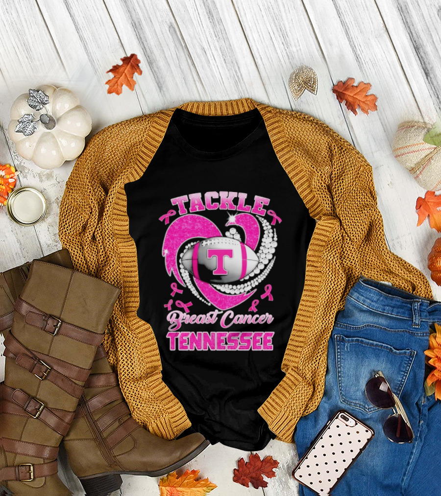 Tackle Breast Cancer Tennessee Volunteers Pink Ribbon Football Awareness T-Shirt