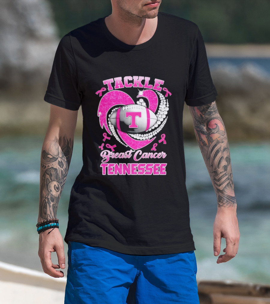 Tackle Breast Cancer Tennessee Volunteers Pink Ribbon Football Awareness T-Shirt