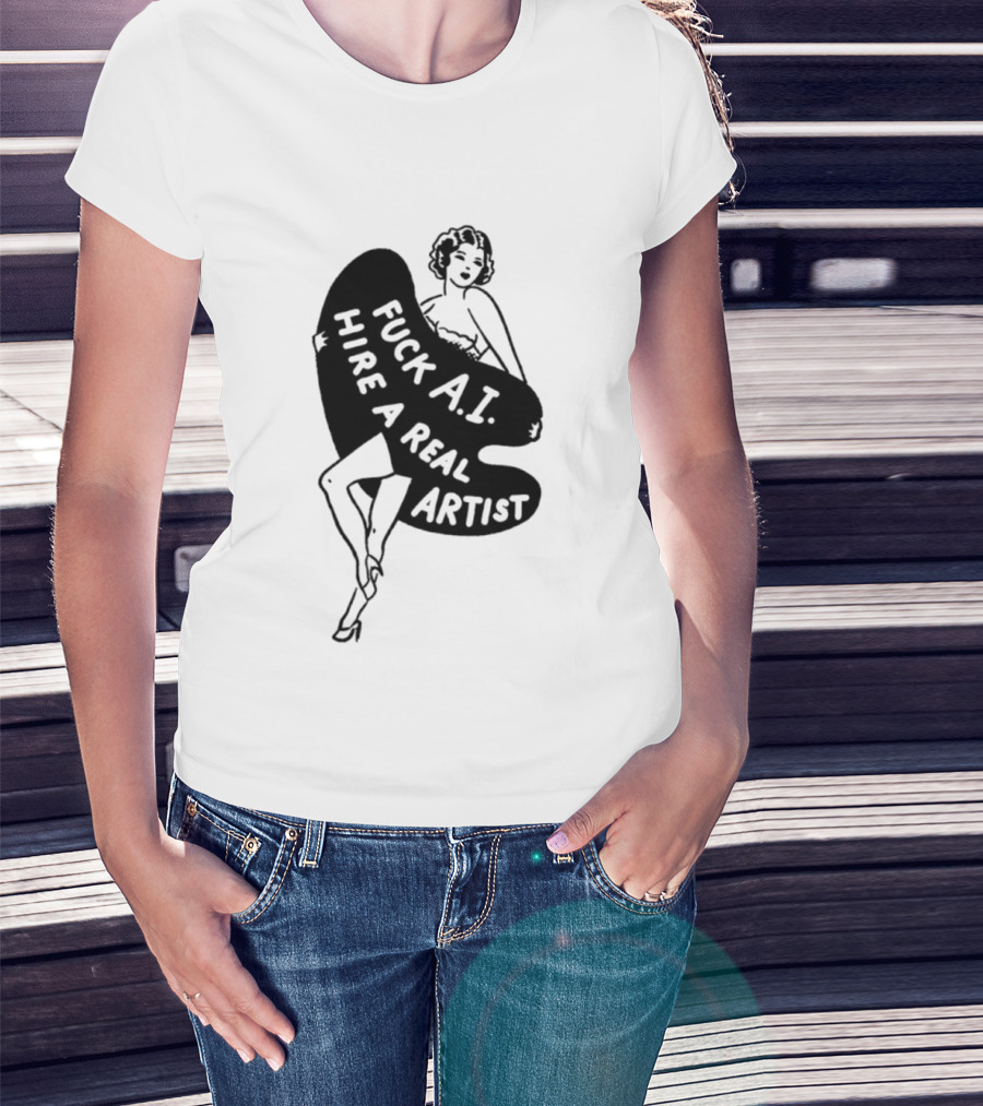 Fuck AI Hire A Real Artist Vintage Pin Up Style Palette T-Shirt
