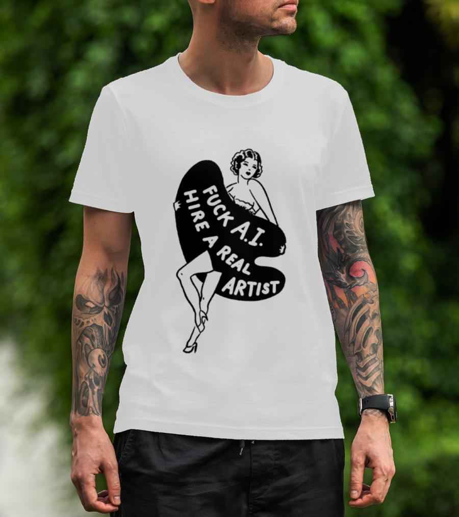Fuck AI Hire A Real Artist Vintage Pin Up Style Palette T-Shirt