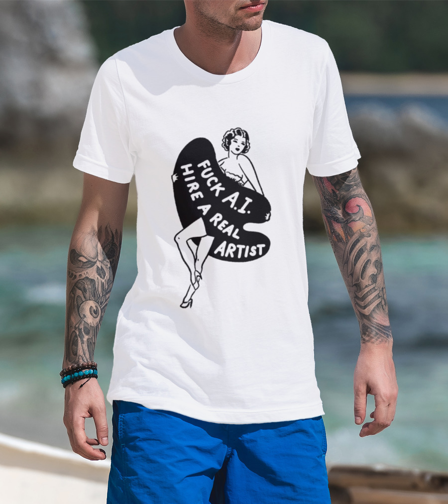 Fuck AI Hire A Real Artist Vintage Pin Up Style Palette T-Shirt