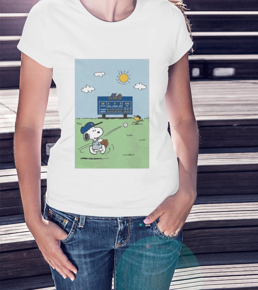 NY Mets Peanuts Snoopy Baseball Game Day T-Shirt