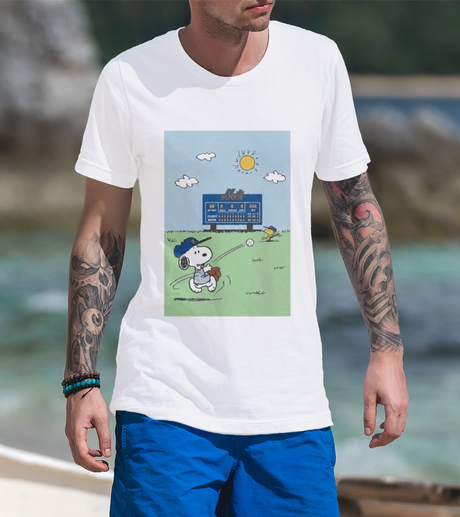NY Mets Peanuts Snoopy Baseball Game Day T-Shirt