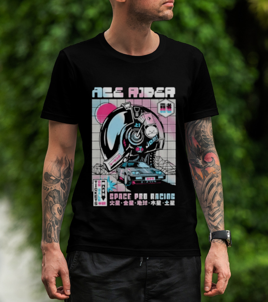 Ace Rider Space Pro Racing Cyberpunk Aesthetic Neon Retro Car T-Shirt