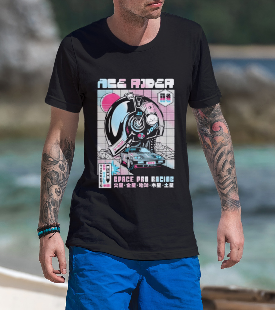 Ace Rider Space Pro Racing Cyberpunk Aesthetic Neon Retro Car T-Shirt