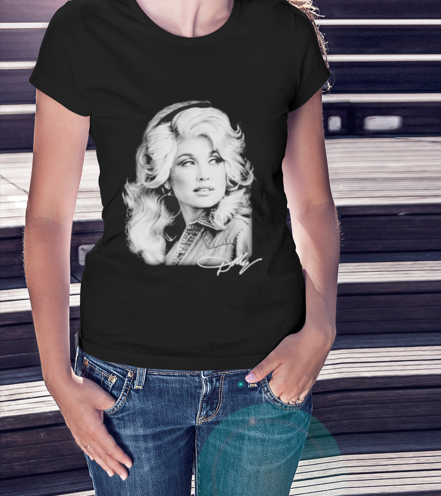Dolly Parton Dolly Forever Legend Vintage Black And White Denim T-Shirt