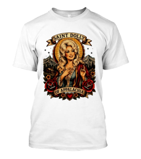 Saint Dolly Of Appalachia Iconic Tribute With Roses And Mountains T-Shirt