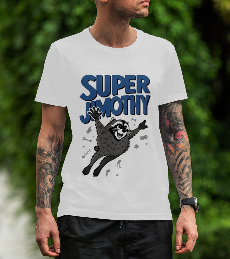 Super Jimothy Leaping Raccoon Playful Adventure T-Shirt