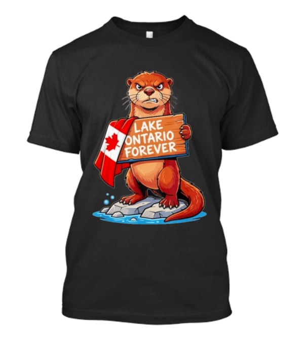 Lake Ontario Forever Otter Canada Flag Rugged Rock Scene T-Shirt
