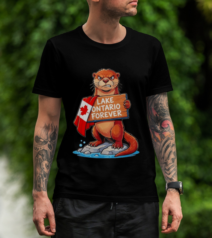 Lake Ontario Forever Otter Canada Flag Rugged Rock Scene T-Shirt