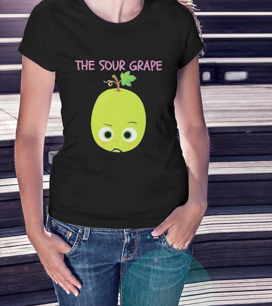 The Sour Grape Cute Green Fruit Character With Leaf And Stem Expression T-Shirt