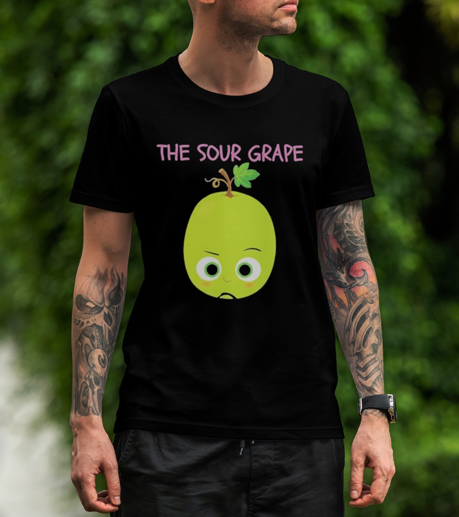 The Sour Grape Cute Green Fruit Character With Leaf And Stem Expression T-Shirt