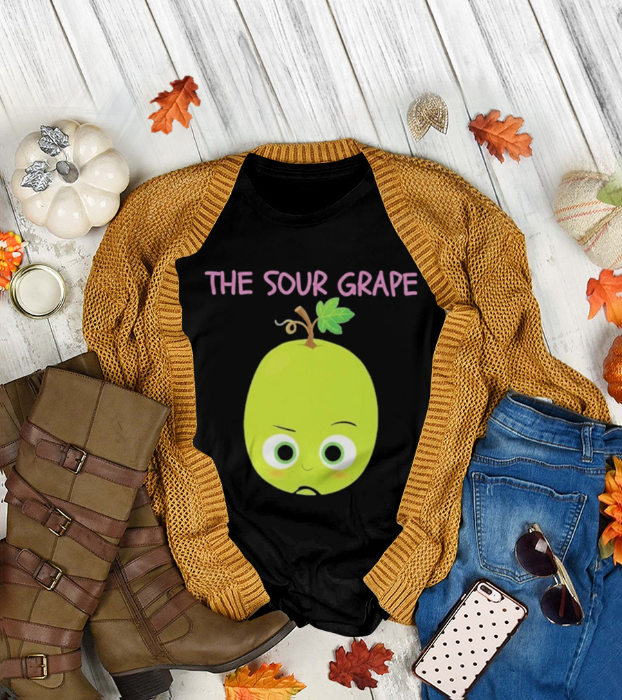 The Sour Grape Cute Green Fruit Character With Leaf And Stem Expression T-Shirt