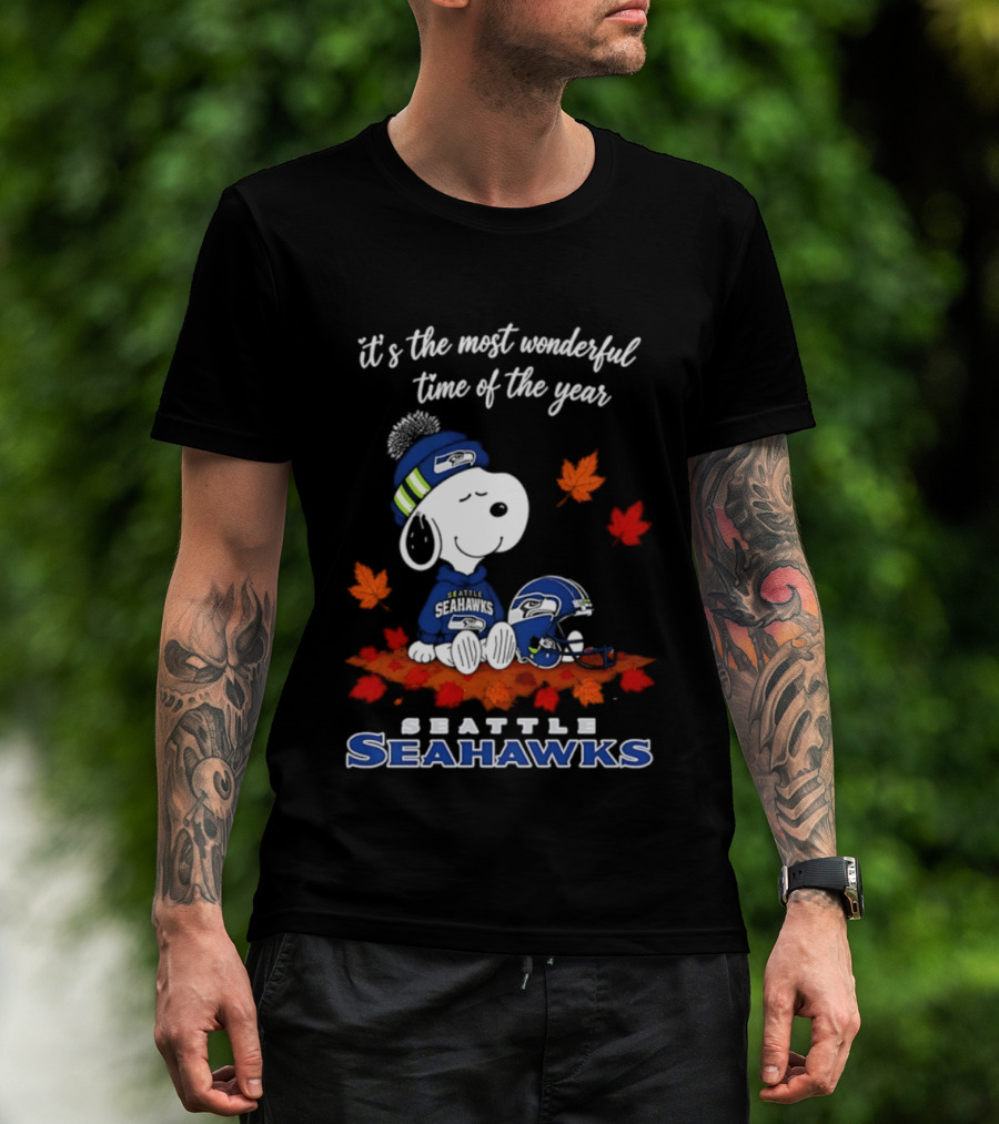 Snoopy Seattle Seahawks It's The Most Wonderful Time Of The Year Halloween 2026 T-Shirt