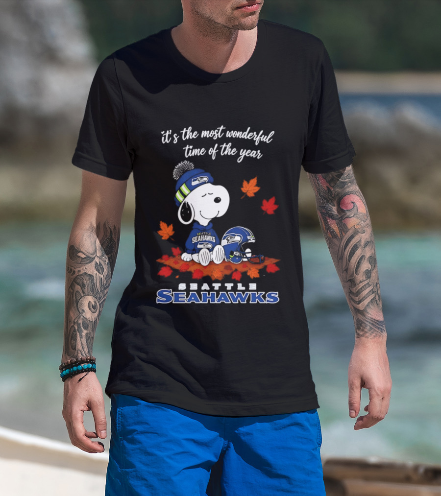 Snoopy Seattle Seahawks It's The Most Wonderful Time Of The Year Halloween 2026 T-Shirt