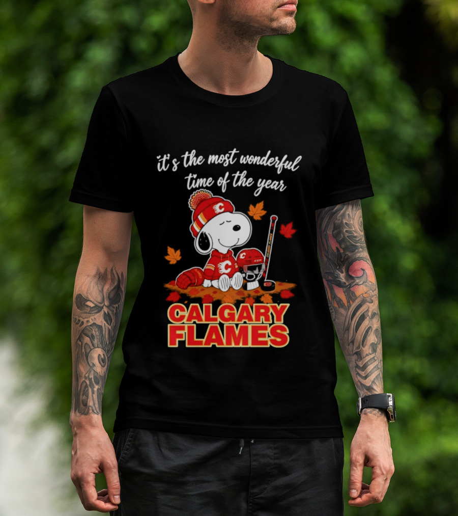 Calgary Flames Snoopy It's The Most Wonderful Time Of The Year T-Shirt