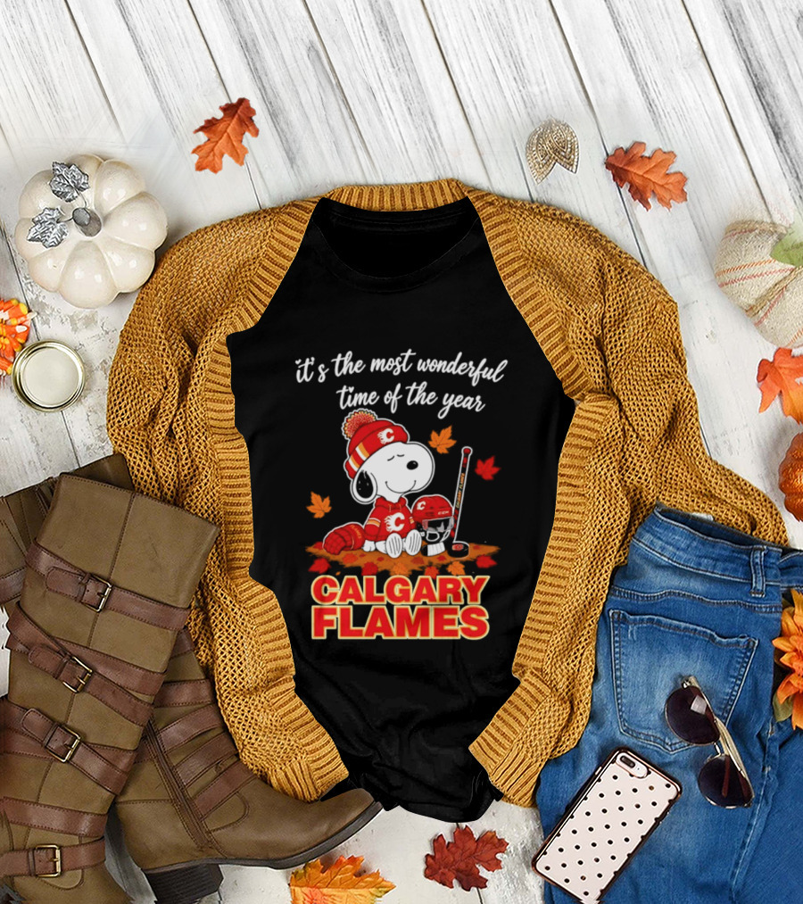 Calgary Flames Snoopy It's The Most Wonderful Time Of The Year T-Shirt