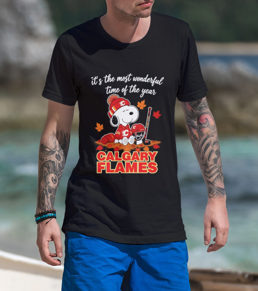 Calgary Flames Snoopy It's The Most Wonderful Time Of The Year T-Shirt