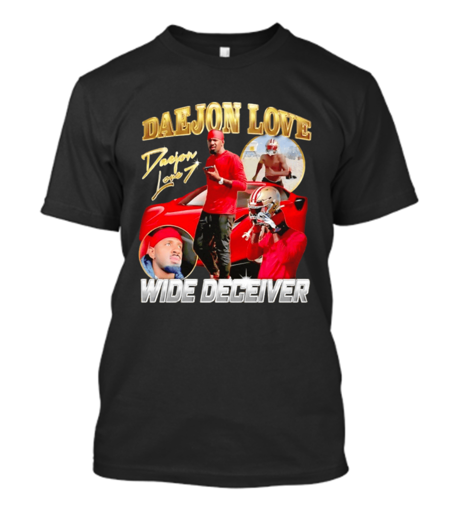 Daejon Love Wide Deceiver Football Tribute Red Car T-Shirt