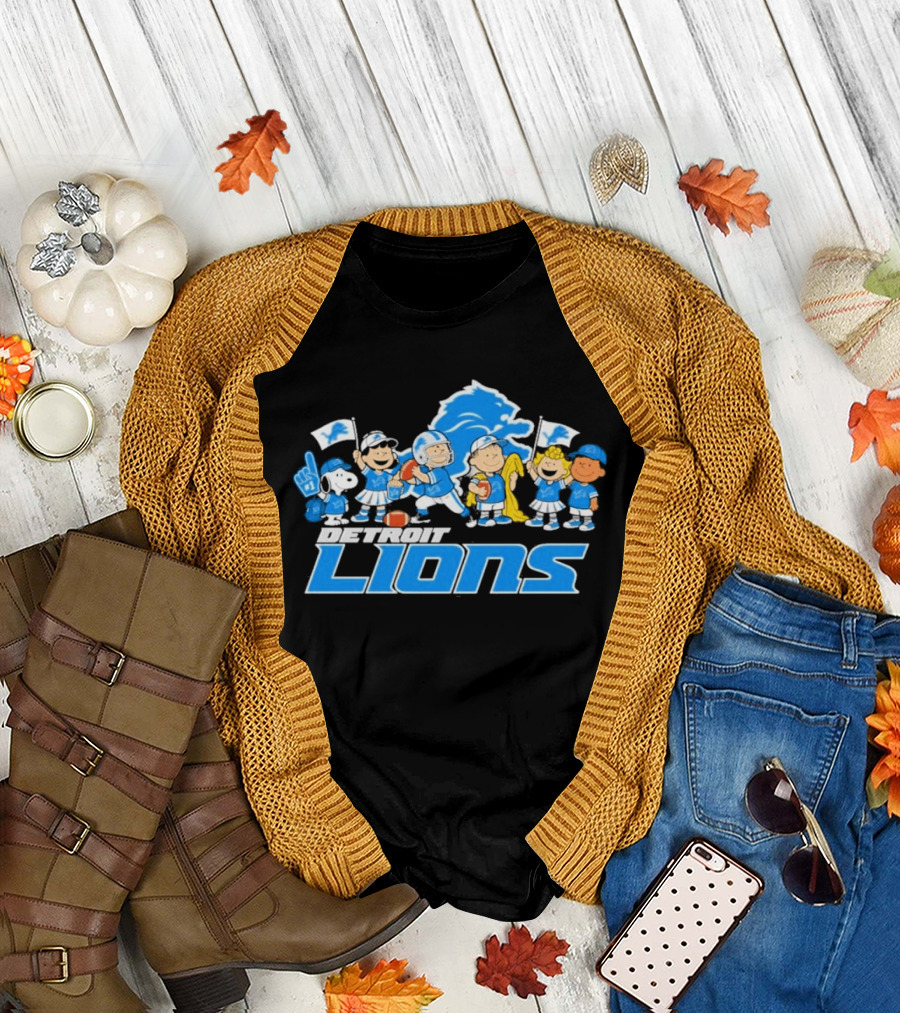 Detroit Lions Peanuts Characters Let's Go Team T-Shirt