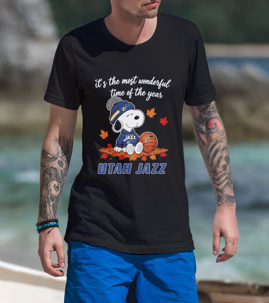 Utah Jazz Snoopy Halloween 2026 It's The Most Wonderful Time Of The Year Basketball Fan Leaves T-Shirt