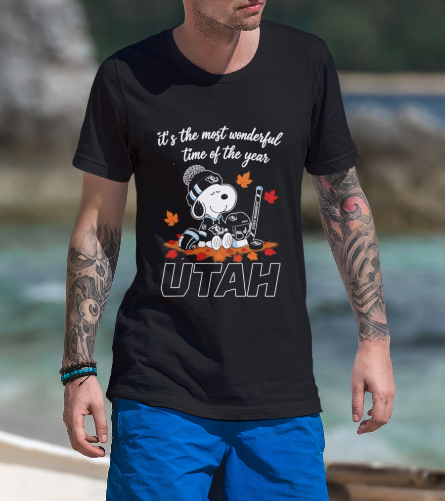 It's The Most Wonderful Time Of The Year Utah Snoopy Hockey Autumn Leaves T-Shirt