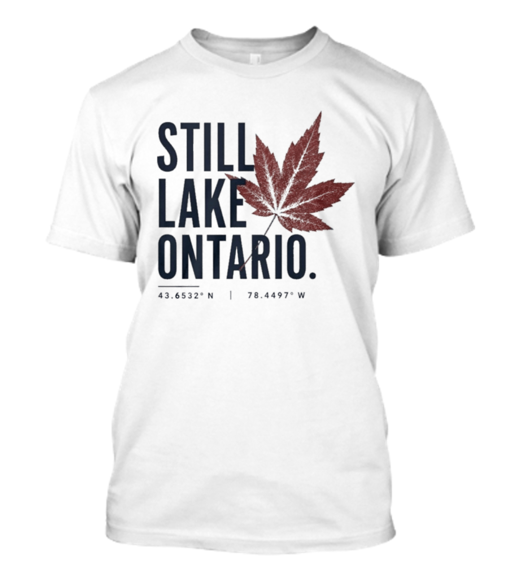 Still Lake Ontario Canadian Pride Red Maple Leaf Coordinates T-Shirt