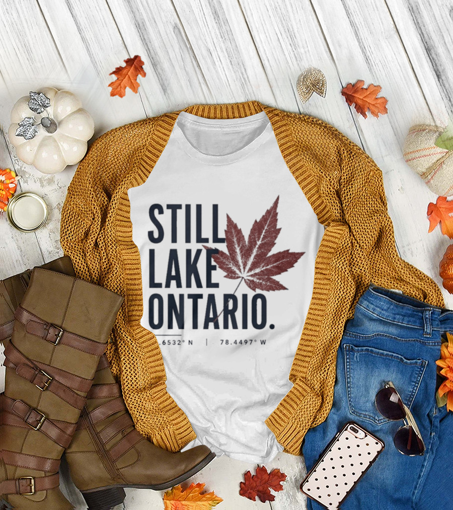 Still Lake Ontario Canadian Pride Red Maple Leaf Coordinates T-Shirt