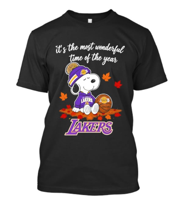 Los Angeles Lakers Snoopy Halloween 2026 It's The Most Wonderful Time Of The Year Peanuts Basketball Fall Leaves T-Shirt