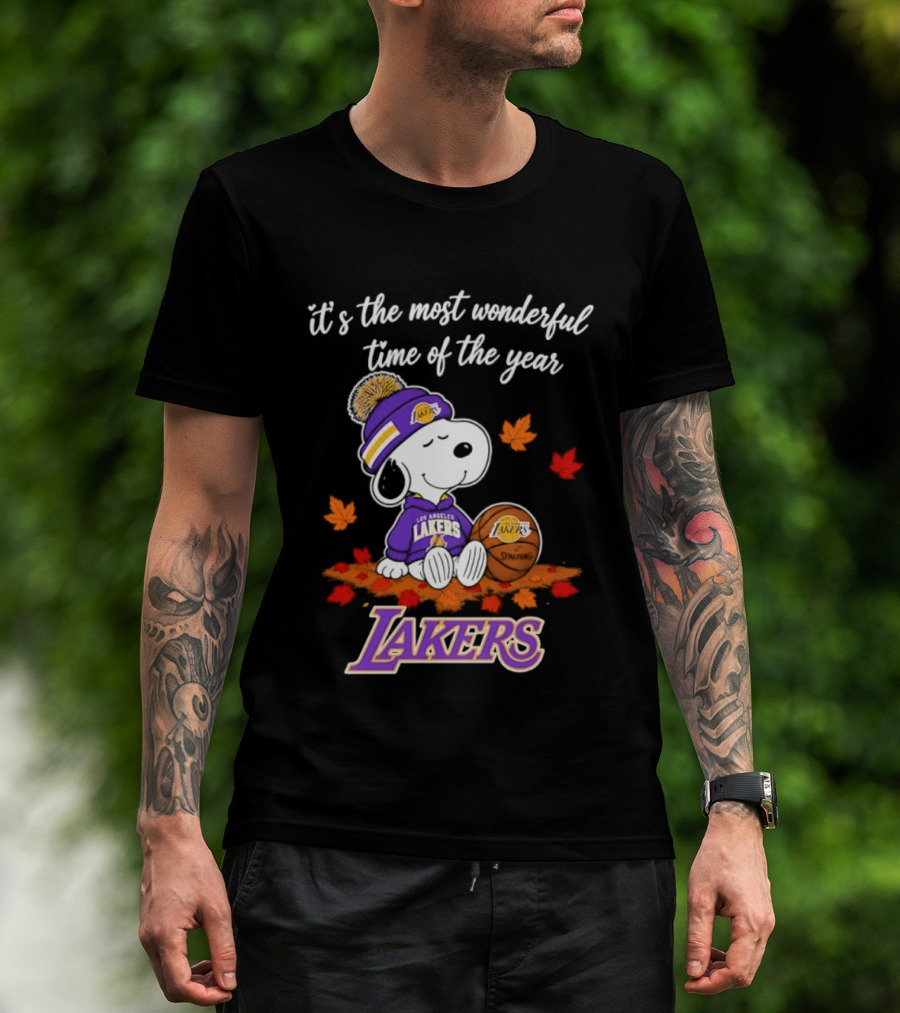 Los Angeles Lakers Snoopy Halloween 2026 It's The Most Wonderful Time Of The Year Peanuts Basketball Fall Leaves T-Shirt