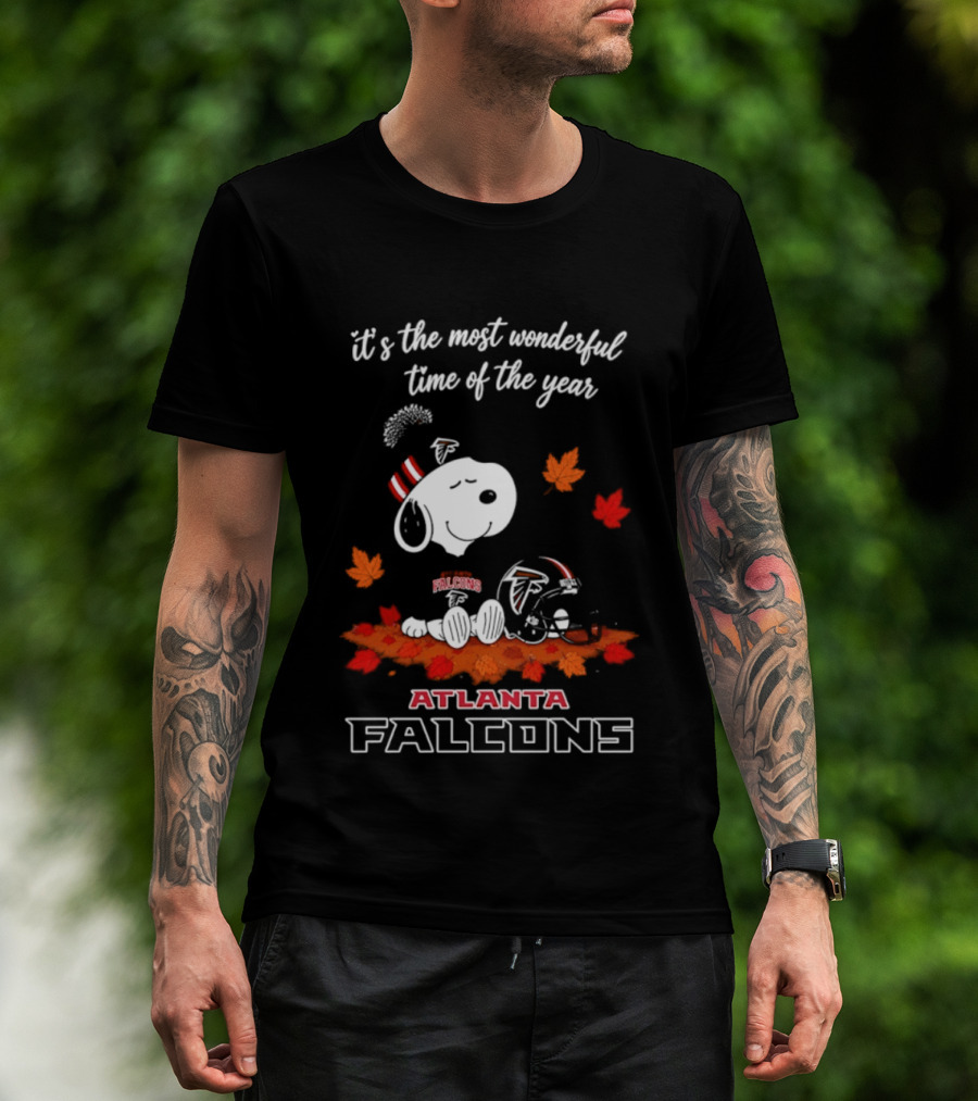Atlanta Falcons Snoopy Fall Halloween 2026 Most Wonderful Time Of The Year Leaves T-Shirt