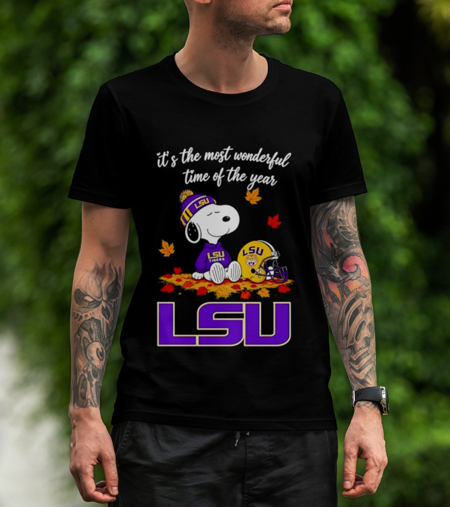 LSU Tigers Snoopy Wonderful Time Football Fall Leaves 2026 T-Shirt