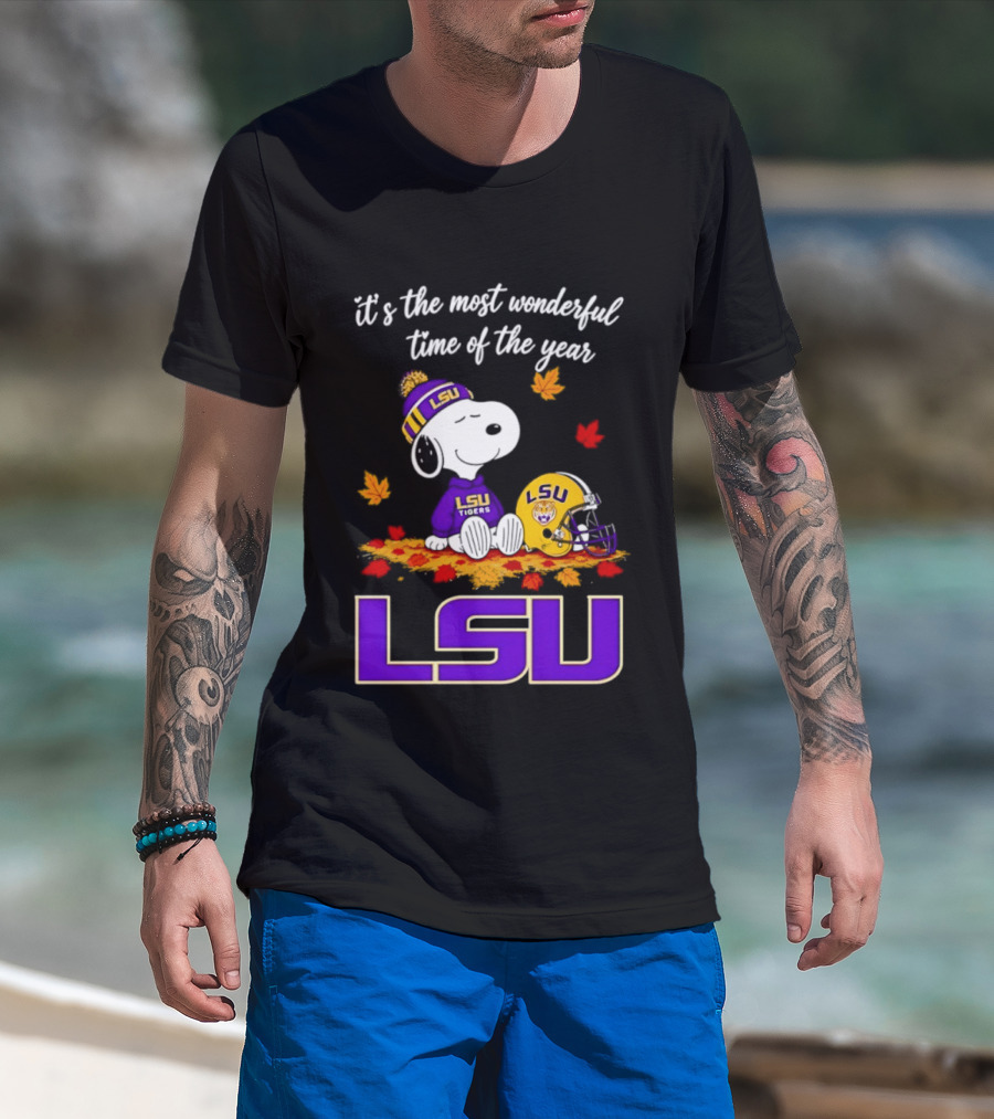 LSU Tigers Snoopy Wonderful Time Football Fall Leaves 2026 T-Shirt