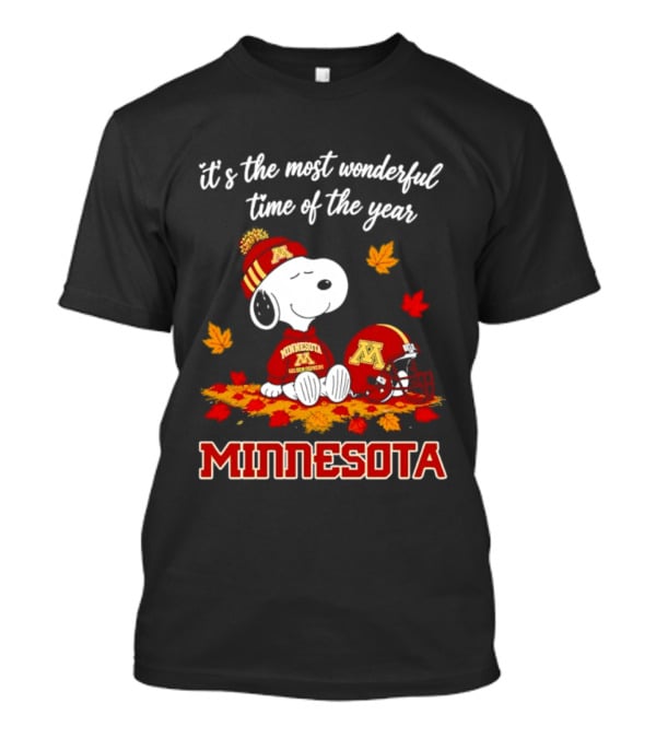 Minnesota Golden Gophers Snoopy Fall Autumn Leaves It's The Most Wonderful Time Of The Year T-Shirt