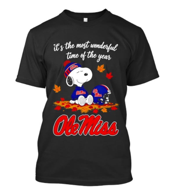 Ole Miss Snoopy It's The Most Wonderful Time Of The Year Fall Leaves T-Shirt
